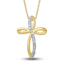 Diamond Cross Necklace 1/10 ct tw Round-cut 10K Yellow Gold 18"
