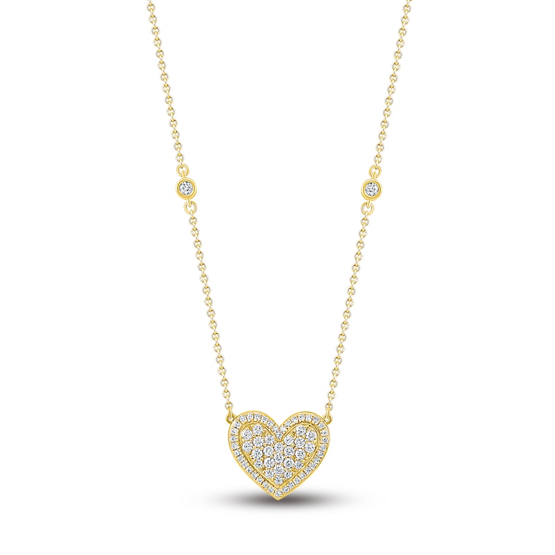 Main Image 1 of Diamond Pave Heart Necklace 1/3 ct tw Round-cut 10K Yellow Gold 18&quot;