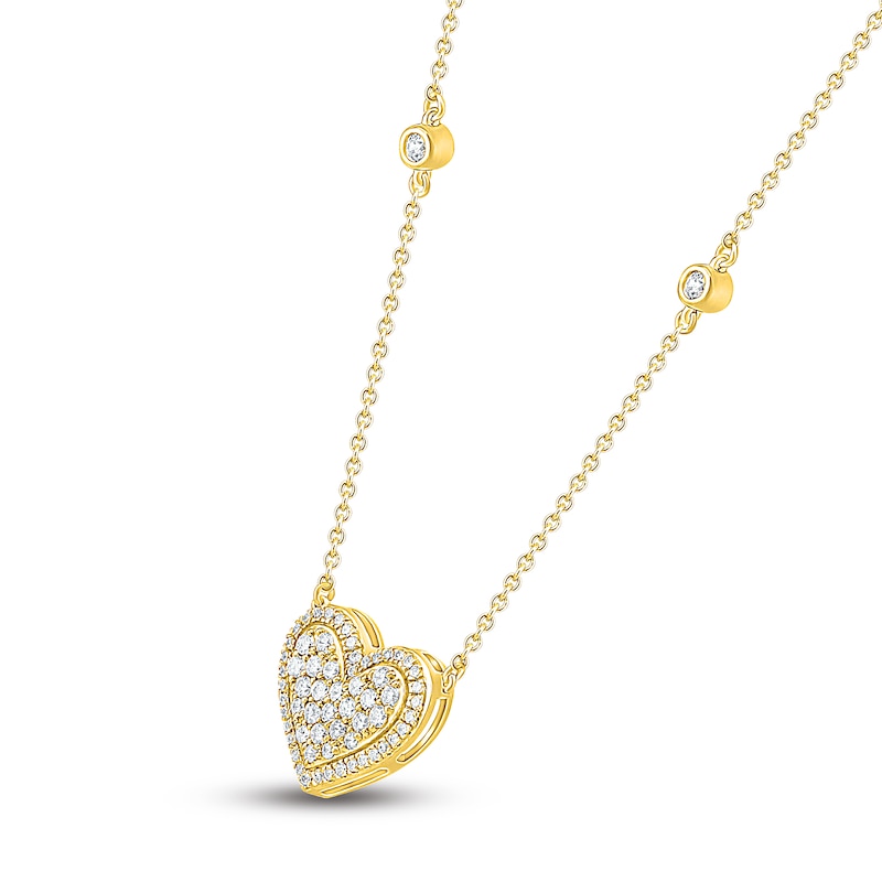 Main Image 2 of Diamond Pave Heart Necklace 1/3 ct tw Round-cut 10K Yellow Gold 18&quot;