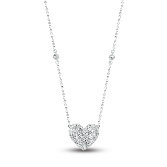 Diamond Pave Heart Necklace 1/3 ct tw Round-cut 10K White Gold 18"