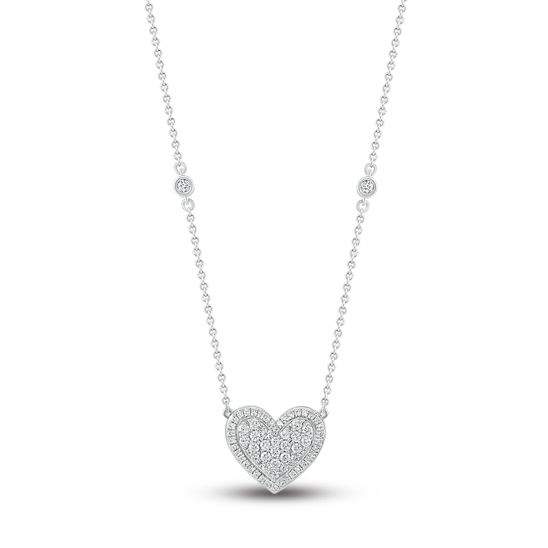 Diamond Pave Heart Necklace 1/3 ct tw Round-cut 10K White Gold 18"