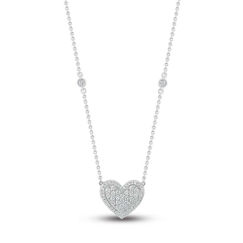 Main Image 1 of Diamond Pave Heart Necklace 1/3 ct tw Round-cut 10K White Gold 18&quot;
