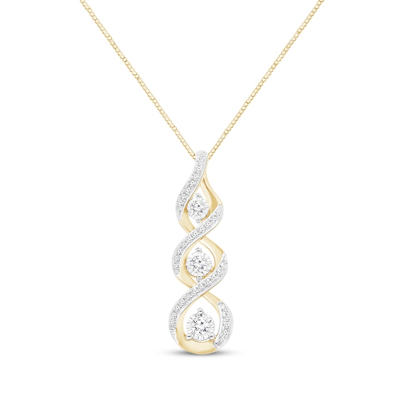 Main Image 1 of Memories Moments Magic Diamond Twist Necklace 1/5 ct tw Round-Cut 10K Yellow Gold 18&quot;