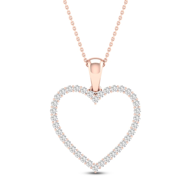 Main Image 1 of Diamond Heart Necklace 1/4 ct tw Round-Cut 10K Rose Gold 18&quot;