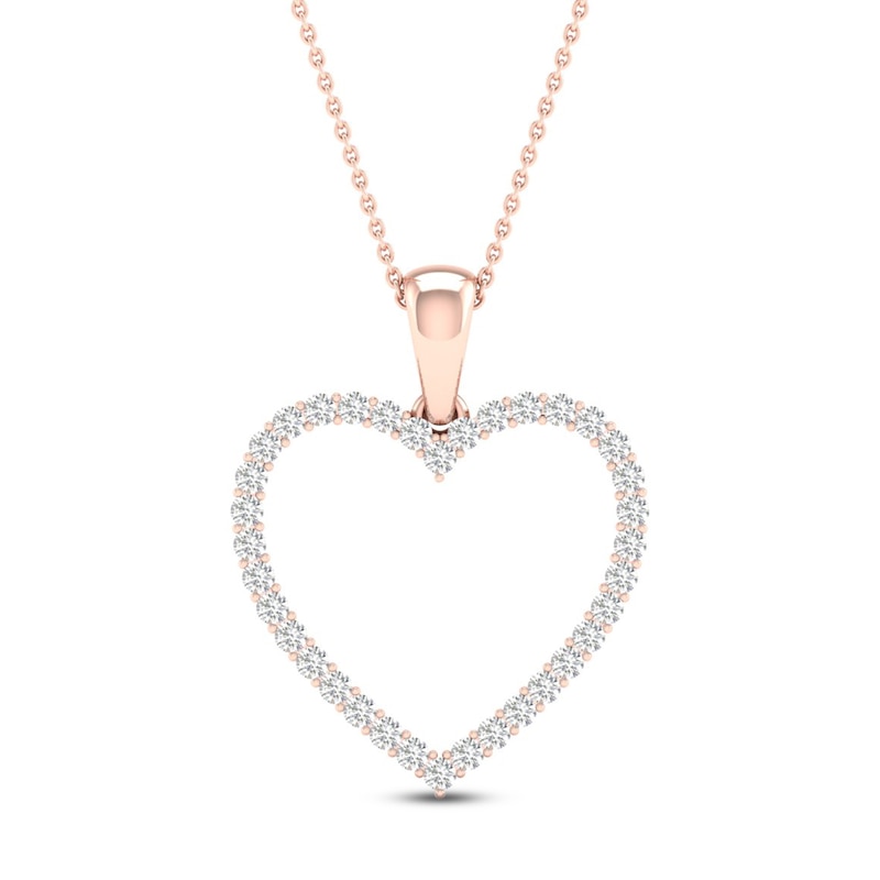 Diamond Heart & Key Necklace 1/4 ct tw Round-cut 10K Rose Gold 18