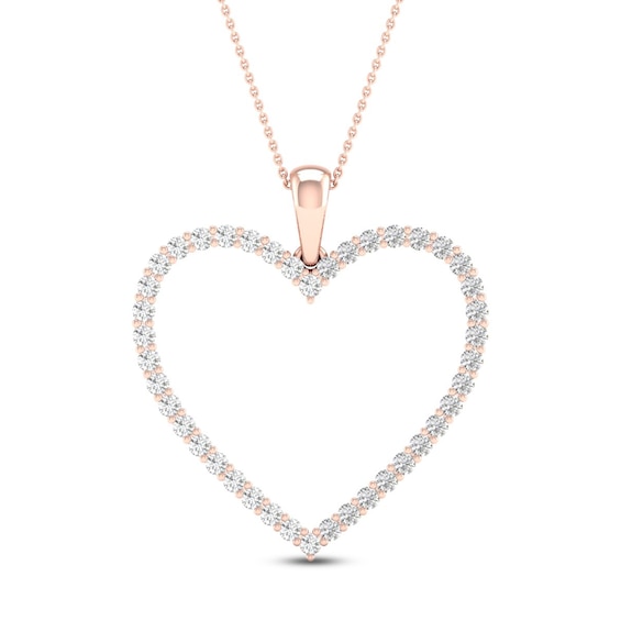 Diamond Heart Necklace 1/2 ct tw Round-cut 10K Rose Gold 18"