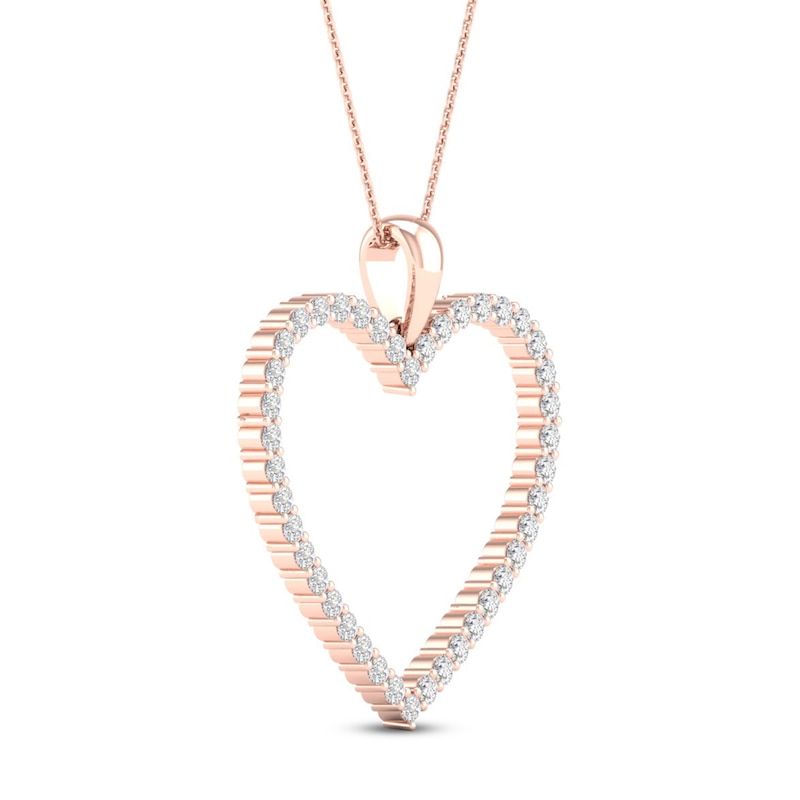 Diamond Heart Necklace 1/2 ct tw Round-cut 10K Rose Gold 18"