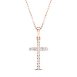 Diamond Cross Necklace 1/10 ct tw Round-Cut 10K Rose Gold 18"
