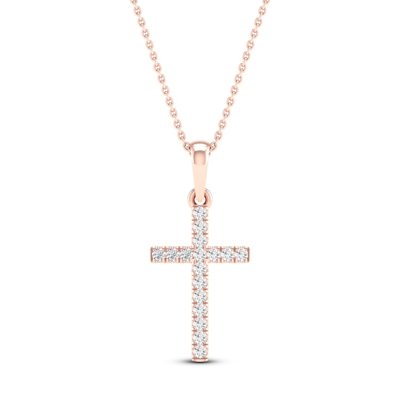 Main Image 1 of Diamond Cross Necklace 1/10 ct tw Round-Cut 10K Rose Gold 18&quot;