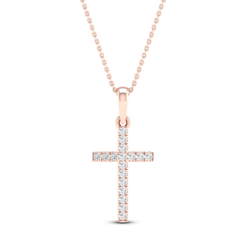 Diamond Cross Necklace 1/10 ct tw Round-Cut 10K Rose Gold 18"