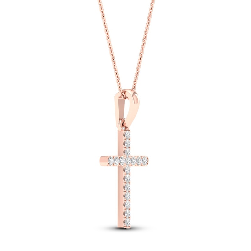 Main Image 3 of Diamond Cross Necklace 1/10 ct tw Round-Cut 10K Rose Gold 18&quot;