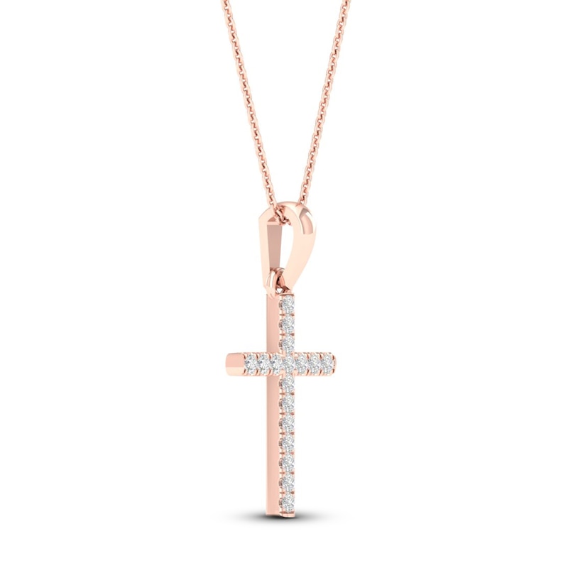 Diamond Cross Necklace 1/10 ct tw Round-Cut 10K Rose Gold 18"