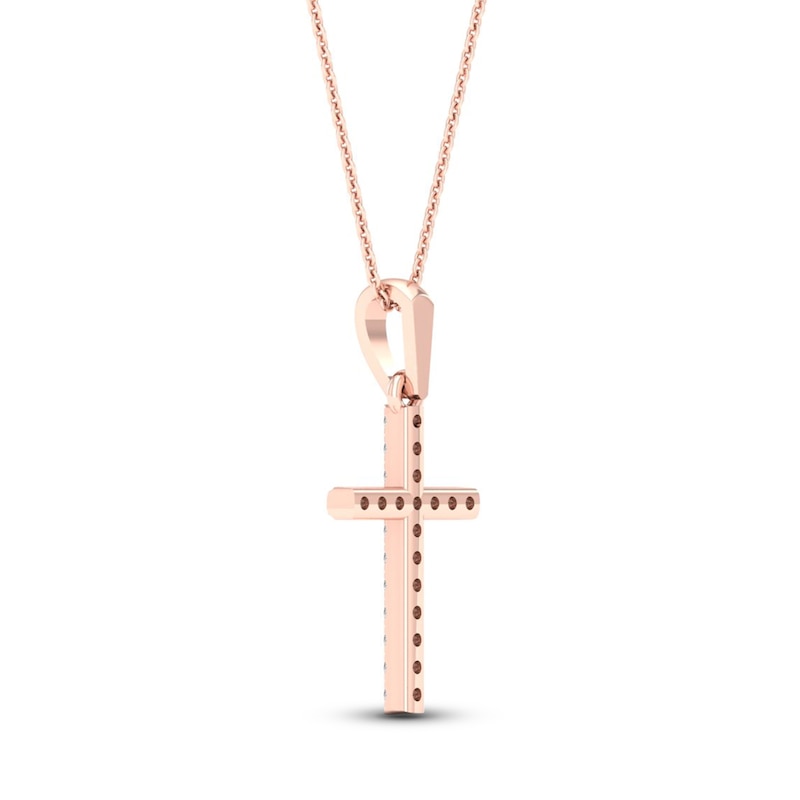Main Image 4 of Diamond Cross Necklace 1/10 ct tw Round-Cut 10K Rose Gold 18&quot;