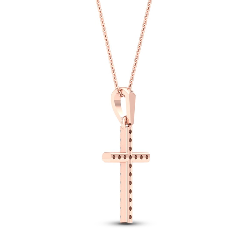 Diamond Cross Necklace 1/10 ct tw Round-Cut 10K Rose Gold 18"