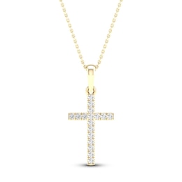Diamond Cross Necklace 1/10 ct tw Round-Cut 10K Yellow Gold 18"