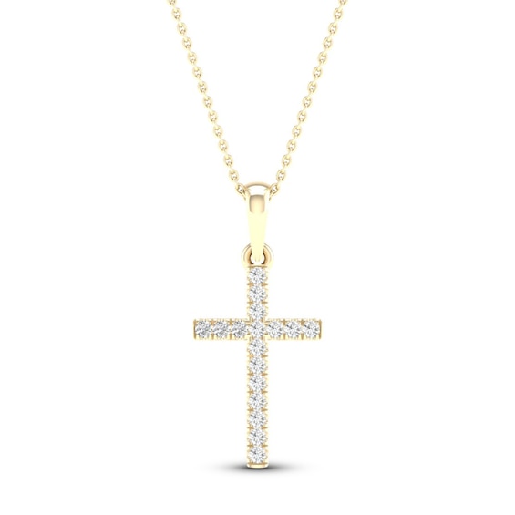 Diamond Cross Necklace 1/10 ct tw Round-Cut 10K Yellow Gold 18"