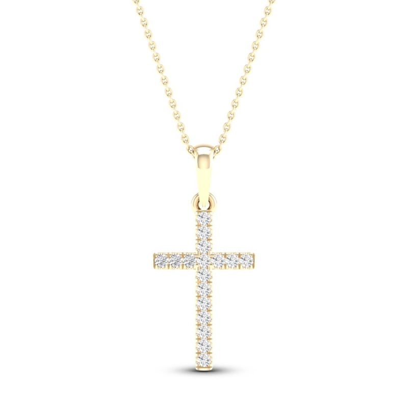 Main Image 1 of Diamond Cross Necklace 1/10 ct tw Round-Cut 10K Yellow Gold 18&quot;