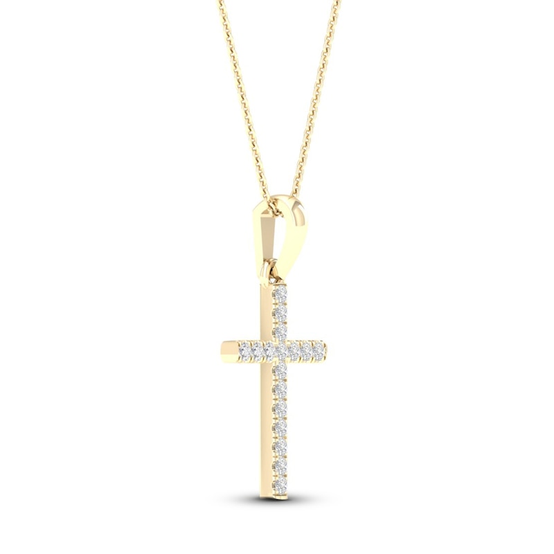 Main Image 3 of Diamond Cross Necklace 1/10 ct tw Round-Cut 10K Yellow Gold 18&quot;