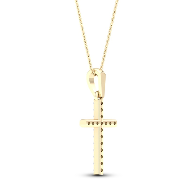 Main Image 4 of Diamond Cross Necklace 1/10 ct tw Round-Cut 10K Yellow Gold 18&quot;