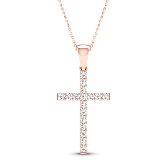 Diamond Cross Necklace 1/4 ct tw Round-Cut 10K Rose Gold 18"