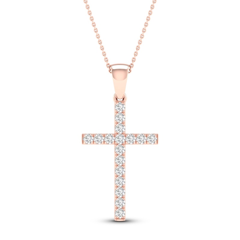 Main Image 1 of Diamond Cross Necklace 1/4 ct tw Round-Cut 10K Rose Gold 18&quot;