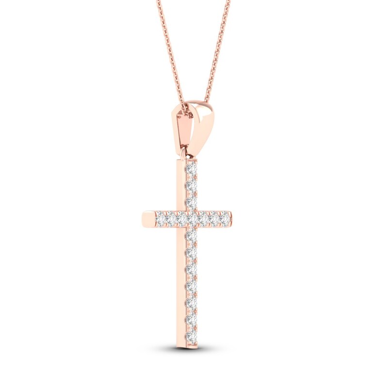 Main Image 3 of Diamond Cross Necklace 1/4 ct tw Round-Cut 10K Rose Gold 18&quot;