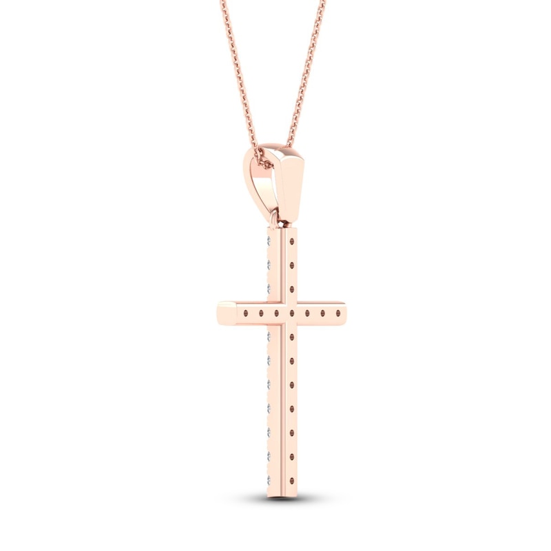 Main Image 4 of Diamond Cross Necklace 1/4 ct tw Round-Cut 10K Rose Gold 18&quot;