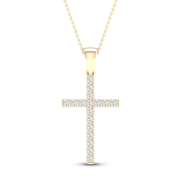 Diamond Cross Necklace 1/4 ct tw Round-Cut 10K Yellow Gold 18"