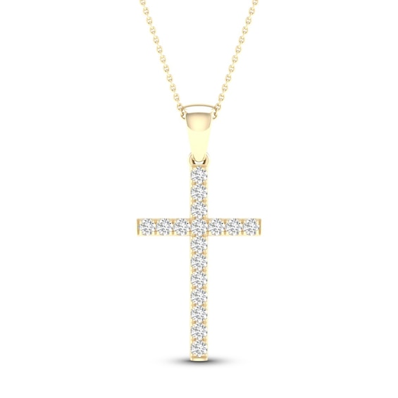 Diamond Cross Necklace 1/4 ct tw Round-Cut 10K Yellow Gold 18"