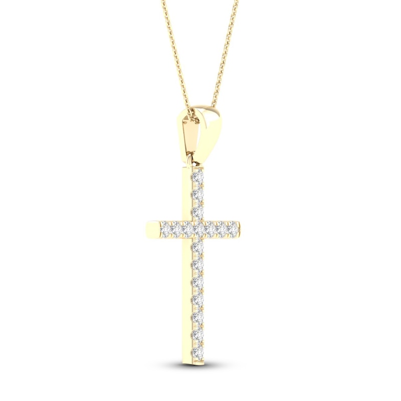 Main Image 3 of Diamond Cross Necklace 1/4 ct tw Round-Cut 10K Yellow Gold 18&quot;