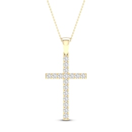 Diamond Cross Necklace 1/2 ct tw Round-Cut 10K Yellow Gold 18"