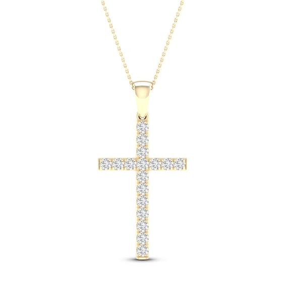 Details about   10k Yellow Gold Real Round Cut Diamond Heart Cross Pendant Necklace W/ 18" Chain