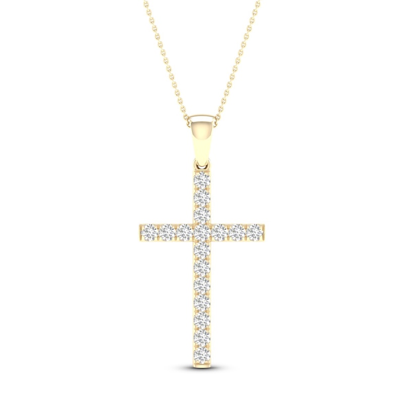 Diamond Cross Necklace 1/2 ct tw Round-Cut 10K Yellow Gold 18" with 360