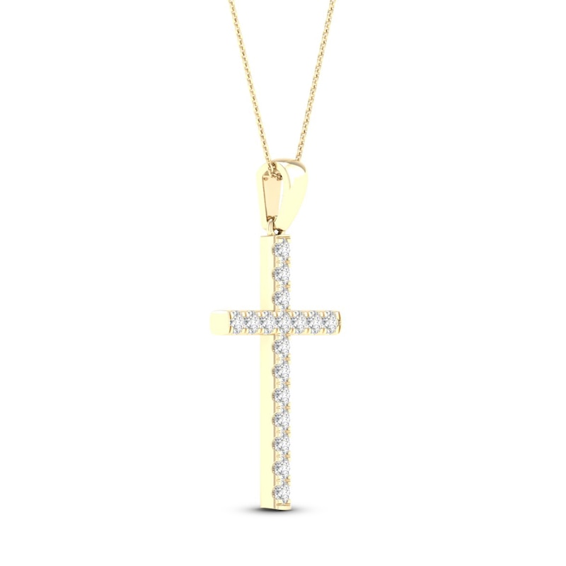 Diamond Cross Necklace 1/2 ct tw Round-Cut 10K Yellow Gold 18"