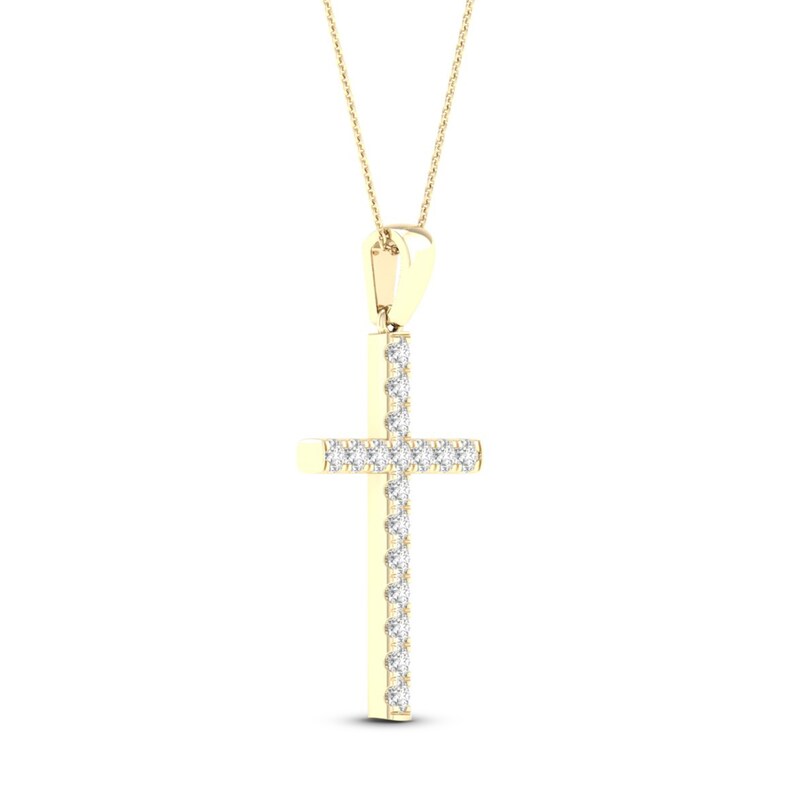 Main Image 3 of Diamond Cross Necklace 1/2 ct tw Round-Cut 10K Yellow Gold 18&quot;