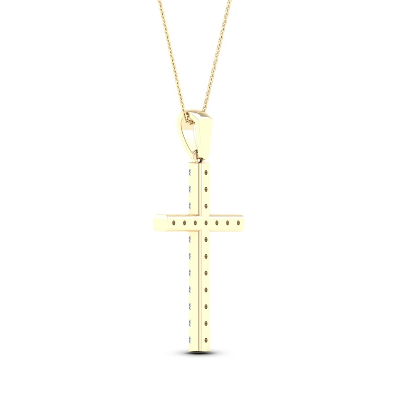 Diamond Cross Necklace 1/2 ct tw Round-Cut 10K Yellow Gold 18"