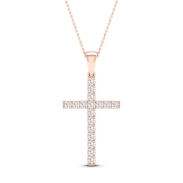 Diamond Cross Necklace 1/2 ct tw Round-Cut 10K Rose Gold 18"
