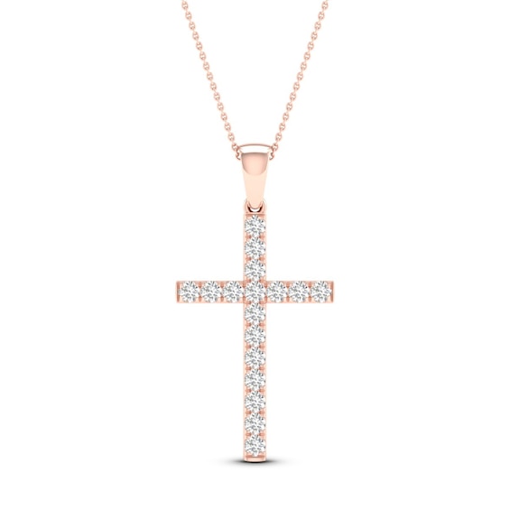 Diamond Cross Necklace 1/2 ct tw Round-Cut 10K Rose Gold 18"