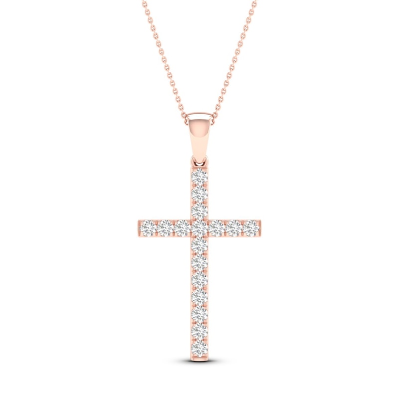 Main Image 1 of Diamond Cross Necklace 1/2 ct tw Round-Cut 10K Rose Gold 18&quot;