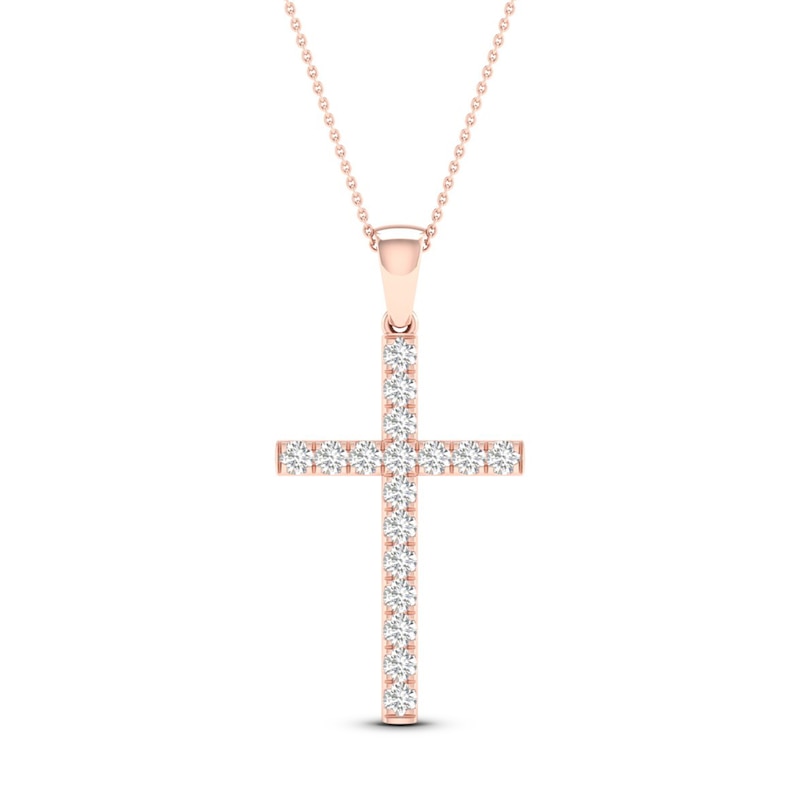 Diamond Cross Necklace 1/2 ct tw Round-Cut 10K Rose Gold 18"