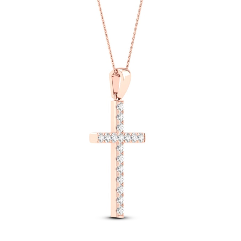 Diamond Cross Necklace 1/2 ct tw Round-Cut 10K Rose Gold 18"