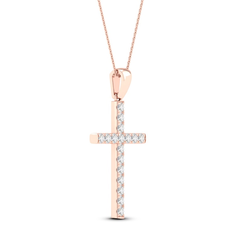 Main Image 3 of Diamond Cross Necklace 1/2 ct tw Round-Cut 10K Rose Gold 18&quot;