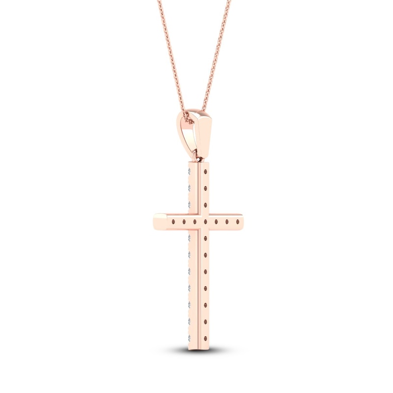 Main Image 4 of Diamond Cross Necklace 1/2 ct tw Round-Cut 10K Rose Gold 18&quot;
