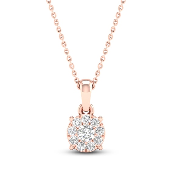 Diamond Halo Necklace 1/10 ct tw Round-Cut 10K Rose Gold 18"