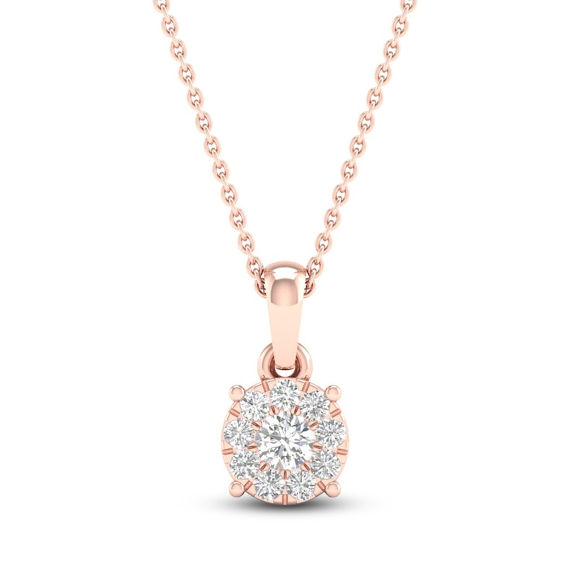Main Image 1 of Diamond Halo Necklace 1/10 ct tw Round-Cut 10K Rose Gold 18&quot;