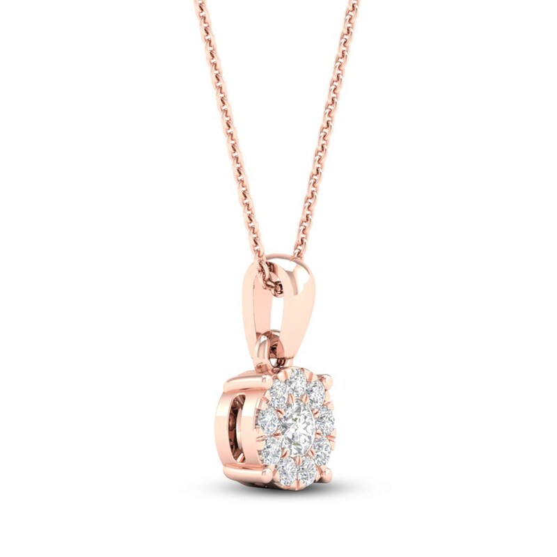 Main Image 3 of Diamond Halo Necklace 1/10 ct tw Round-Cut 10K Rose Gold 18&quot;