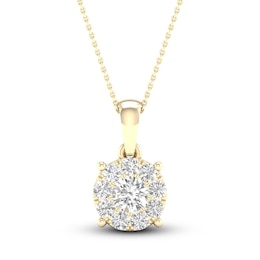 Diamond Halo Necklace 1/2 ct tw Round-Cut 10K Yellow Gold 18"
