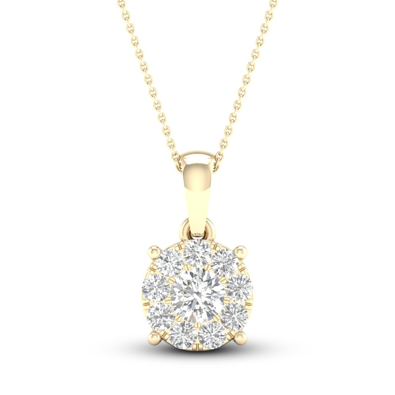 Main Image 1 of Diamond Halo Necklace 1/2 ct tw Round-Cut 10K Yellow Gold 18"