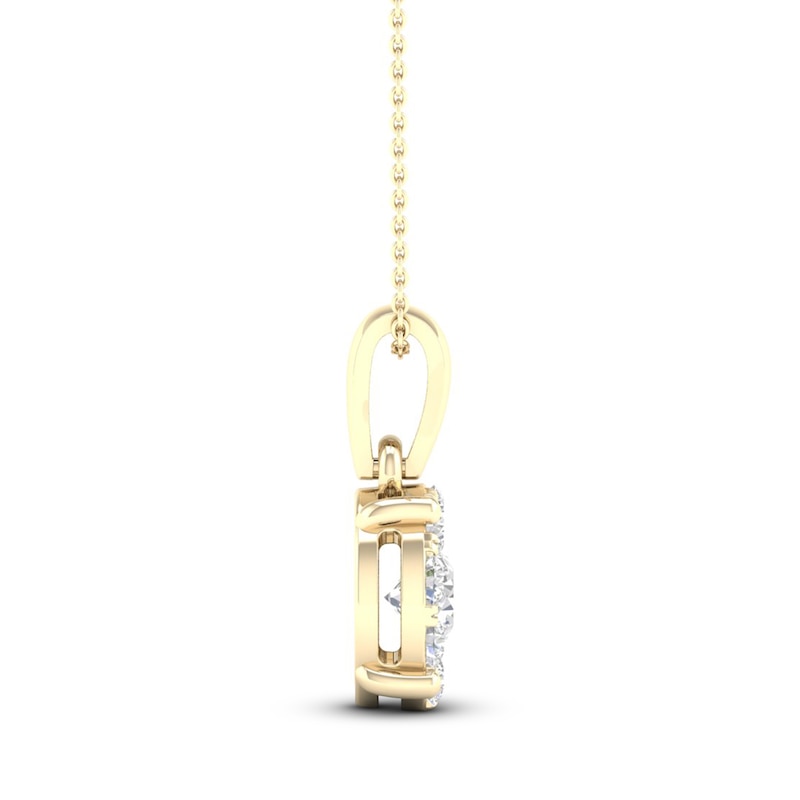 Main Image 2 of Diamond Halo Necklace 1/2 ct tw Round-Cut 10K Yellow Gold 18"