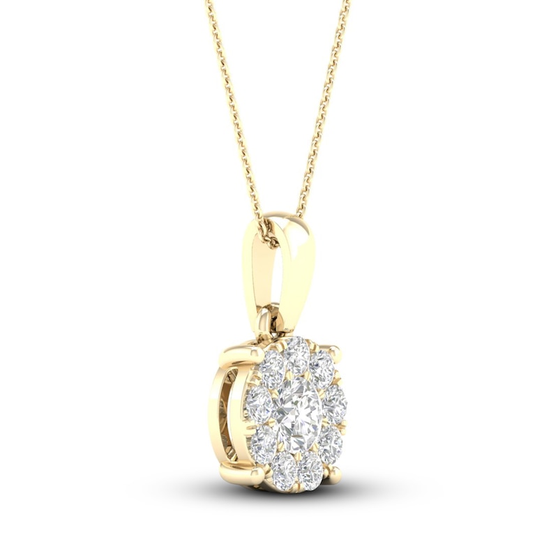 Main Image 3 of Diamond Halo Necklace 1/2 ct tw Round-Cut 10K Yellow Gold 18"